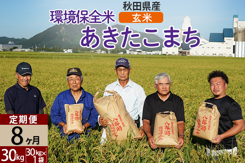 
【玄米】《定期便8ヶ月》令和4年産 秋田県産 あきたこまち 環境保全米 30kg (30kg×1袋)×8回 計240kg
