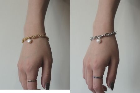 ギフト対応可【Cherieオリジナルブレスレット】pearl chain brace / silver