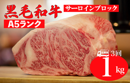 【全3回定期便】黒毛和牛 A5ランク サーロインブロック 1kg 和牛 冷蔵 サーロインブロック サーロインブロック サーロインブロック