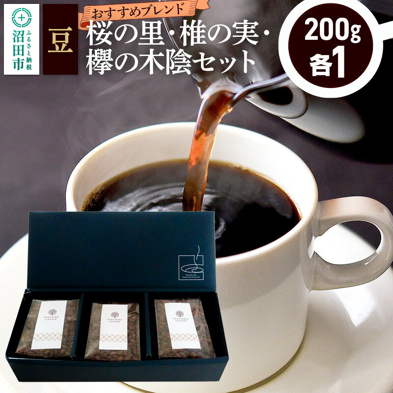 【ふるさと納税】おすすめブレンドコーヒー 豆 3点セット「桜の里・椎の実・欅の木陰」各200g×1袋 土田商店 [レギュラーコーヒー 珈琲 こーひー coffee カフェ 自家焙煎 森林文化都市 沼田ブレンド]