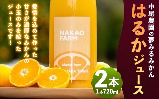 中尾農園の夢みるみかんはるかジュース2本セット 蜜柑ジュース ミカンジュース みかんジュース みかん はるか 720ml フルーツジュース くだもの 果物 減農薬 ミネラル豊富 ビタミン豊富 贈り物 ギフト 佐賀県 太良町 NC27x1