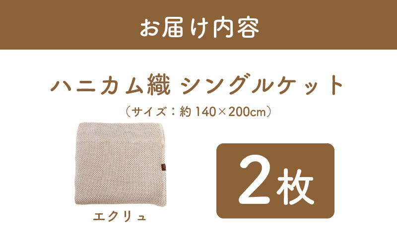 【スピード発送】“熟睡を追求した”泉州南部織/ハニカム織 シングルケット 2枚（エクリュ） G2913