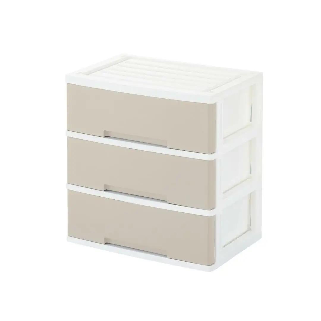 NEWLIFE ワイドチェスト収納3段 モカアイボリー 収納 プラスチック 新生活