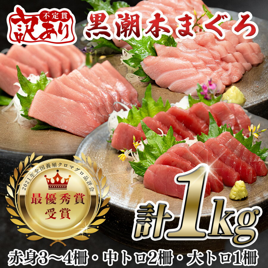 【ふるさと納税】【訳アリ】養殖本マグロ 赤身 中トロ 大トロ 3種セット 1kg 黒潮本まぐろ【レビューキャンペーン実施中】｜不定貫 不揃い 2種 刺身用 家庭用 養殖まぐろ 最優秀賞受賞 日本一 配達日指定可 まぐろ 鮪 訳あり ワケあり 小分け 丼 寿司 海鮮 魚 柵 産地直送