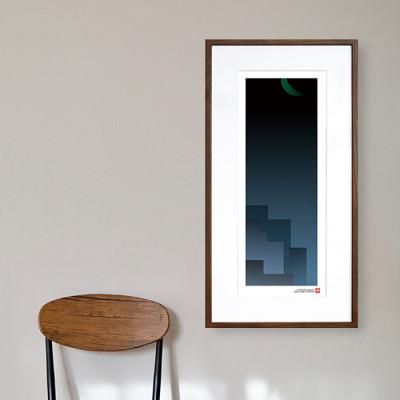 ふるさと納税 綾部市 ＼注目の和紙アート/ 【絵画】群青の街と月　額装サイズ300mmx600mm　阿波紙 |  | 01