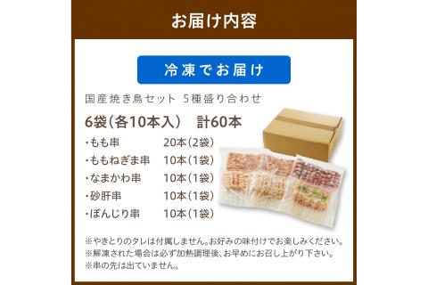 国産焼き鳥セット 5種盛り合わせ60本　KN00001