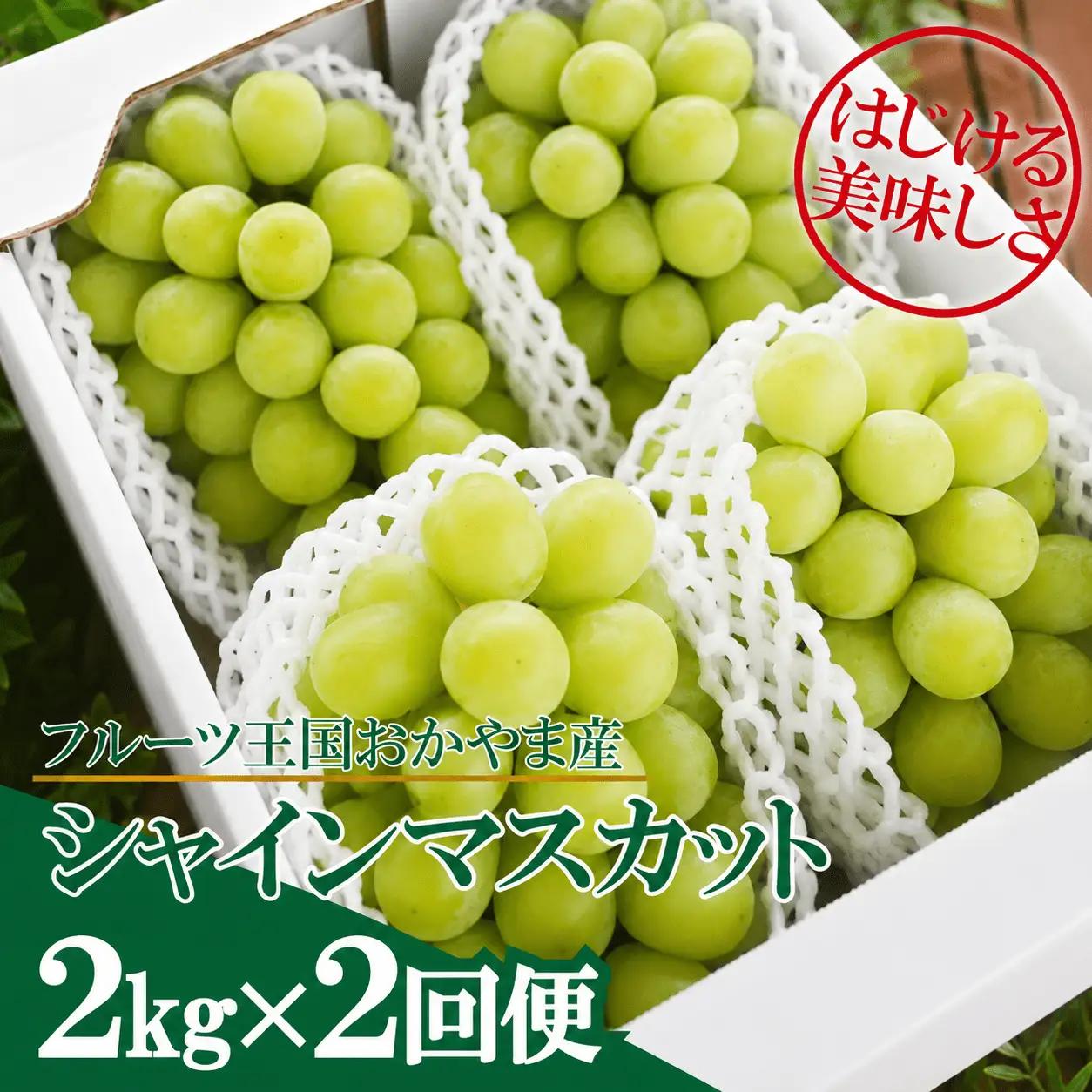 【２回定期便】 シャインマスカット 岡山県産シャインマスカット3-5房入×２回/全便計4.0kg～ 【KF-T046-04】