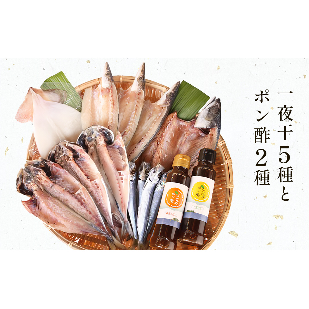 氷見　堀与の一夜干５種とポン酢２種のセット 富山県 氷見市 魚 干物 一夜干し ポン酢 柑橘 セット