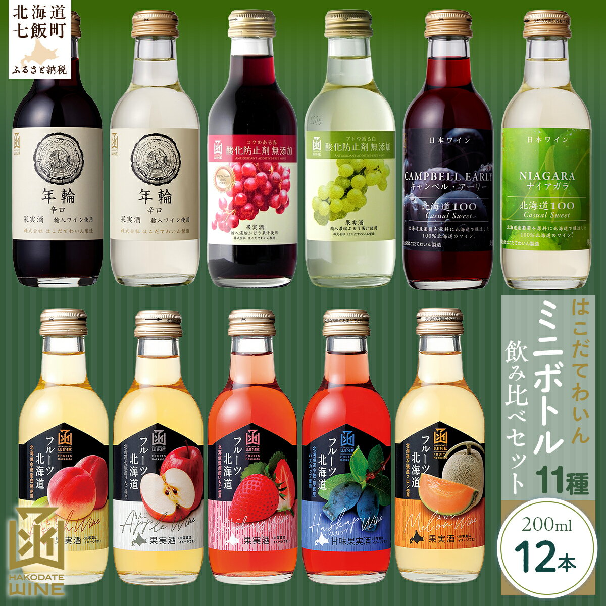 【ふるさと納税】ミニボトル11種飲み比べ12本セット【ふるさと納税 人気 おすすめ ランキング ワイン わいん 赤 白 キャンベルアーリー ナイアガラ フルーツワイン セット お酒 桃 メロン いちご ハスカップ 北海道 七飯町 送料無料】