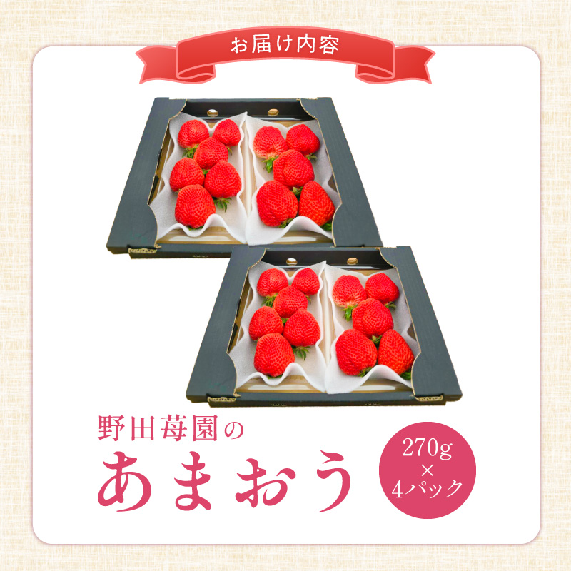 【2027年2月から順次発送】苺（あまおう）270g×2パック×2箱 _ あまおう 270g 2パック 2箱 計 1080g 福岡県産 いちご ストロベリー 特別栽培 認証 アフター保証 安心 安全 艶 果物 果汁 フルーツ スイーツ デザート 冷蔵 福岡県 久留米市 お取り寄せ 送料無料 _Fi076