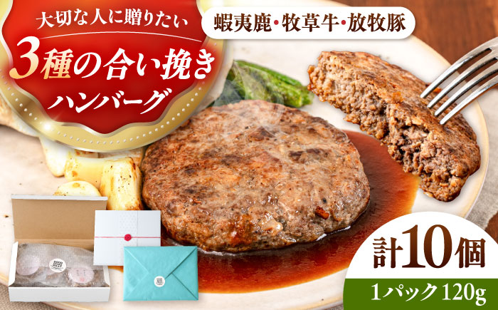 【蝦夷鹿×牧草牛×放牧豚】ハンバーグ 10個【GOODGOOD株式会社】 ハンバーグ ギフト 鹿肉 牛肉 豚肉 小分け 冷凍配送 北海道 [AXBP004]