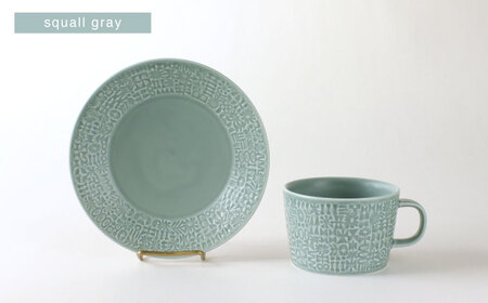 【波佐見焼】PATTERNED PLATE・MUG ペア 4点セット squall gray + antique rose　【BIRDS’ WORDS】[CF085]