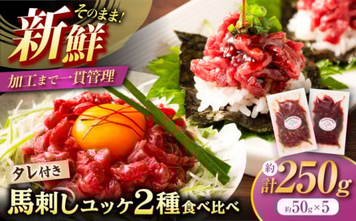 【年内発送は12月11日ご入金分まで！】「フジチク」ユッケ2種の贅沢食べ比べセット　/ 熊本県 菊陽町 ゆっけ ユッケ 新鮮 馬刺し 馬刺 熊本 菊陽 小分け 赤身 ユッケ 280g 低カロリー 高タンパク 人気 絶品 熊本県 菊陽町 馬肉 専用醤油 たれ  晩酌 つまみ お酒の肴 あっさり日本酒 ばさし 専用醤油付き 【株式会社フジチク】 [BHAD109]