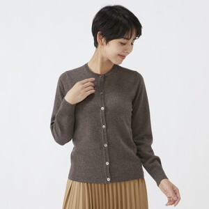 日本製 カシミヤ100% レディース クルーカーディガン モカブラウン