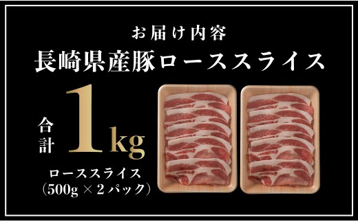[B581］ 長崎県産 豚肉 ローススライス 計1kg (500g×2) 小分け 冷凍 豚肉 しゃぶしゃぶ すき焼き ぶたにく 国産豚