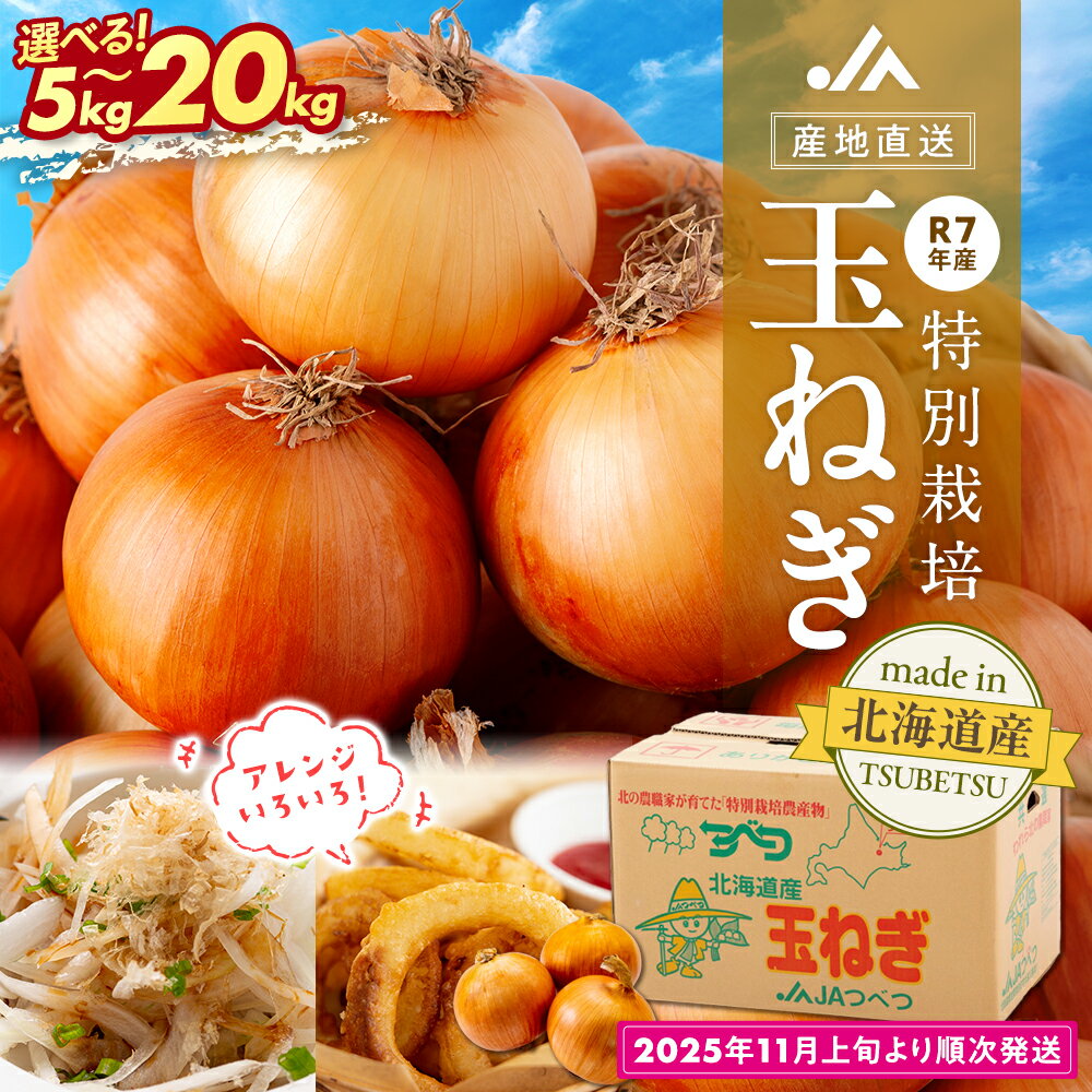 【ふるさと納税】令和7年産 玉ねぎ 5～20kg 特別栽培（2025年11月上旬より順次発送） | 玉ねぎ たまねぎ タマネギ 玉葱 大容量 オニオン 甘い 減農薬 特別栽培 国産 カレー ハンバーグ 煮込み 炒め物 北海道 津別町 送料無料