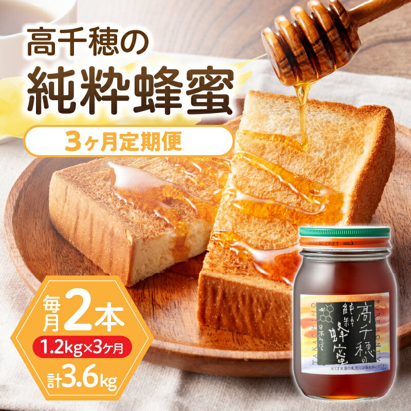 【ふるさと納税】【3ヶ月定期便】日本みつばち 高千穂の純粋蜂蜜 600g×2本 セット 瓶 蜂蜜 はちみつ ハチミツ 百花蜜 自然蜜100% 調味料 定期便 定期 はちみつセット 瓶 贈答 贈り物 ギフト プレゼント おすそ分け 普段使い セット 高千穂産 国産 宮崎県 九州 送料無料