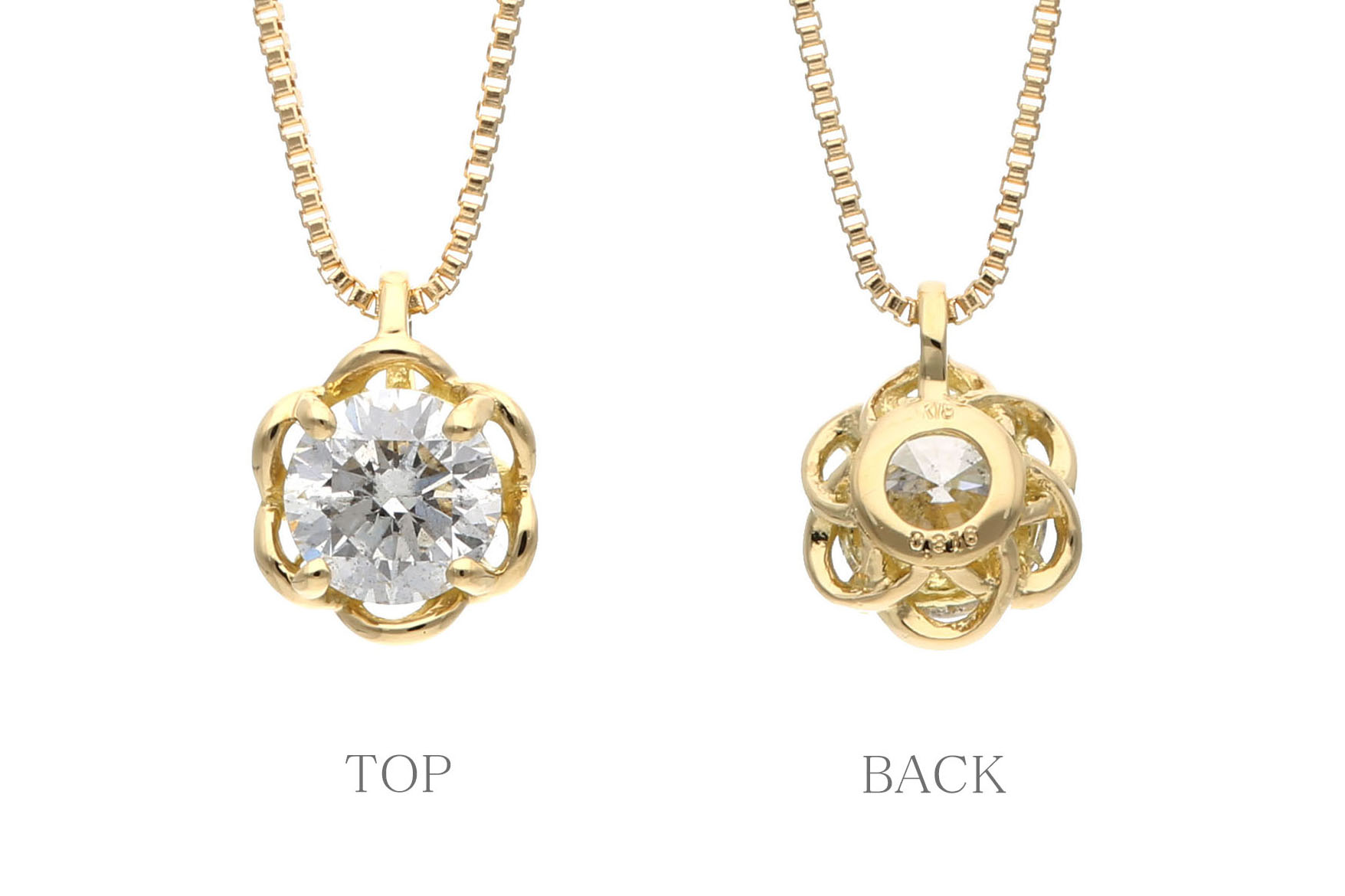 K18（イエローゴールド） ダイヤモンドデザイン枠ネックレス(0.3ct)