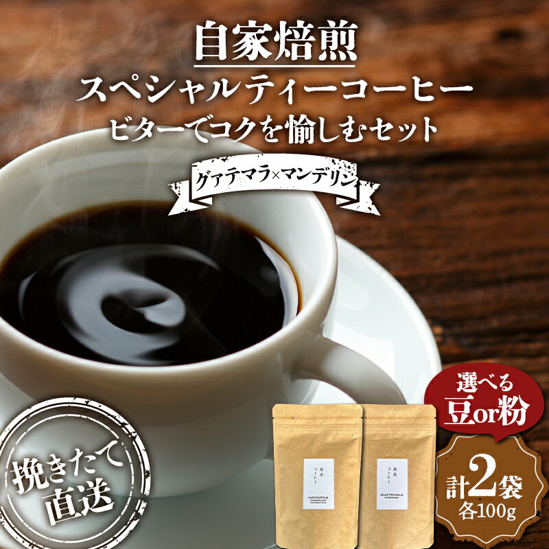 【ふるさと納税】挽きたて直送 選べる豆or粉 ビターでコクを愉しむセット【グァテマラ×マンデリン】グァテマラ 100g インドネシア マンデリン100g 飲み比べセット セット コーヒー 珈琲 挽きたて 焙煎 F4F-4771var