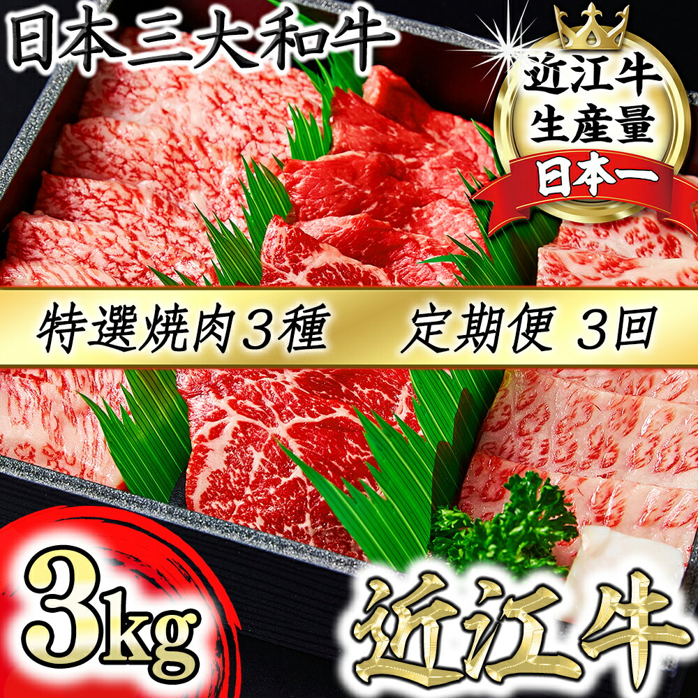 【ふるさと納税】【定期便】A5等級特選近江牛おすすめ部位 焼肉3種（1kg×3回） 3か月 近江牛 牛肉 国産 近江フードJAPAN 冷凍