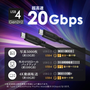 Owltech(オウルテック) 高速転送 最大20Gbps／PD240W充電 USB Type-C to USB Type-Cケーブル 2m  OWL-CB20G01CC20-BK ブラック【 神奈川