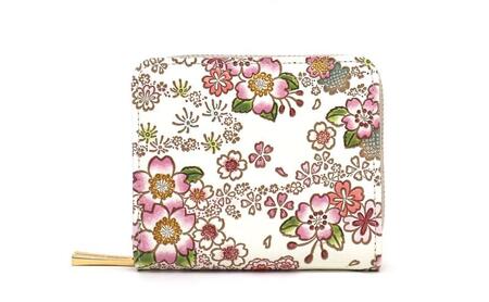 ミニ財布 文庫屋大関 二つ折りファスナー かすみ桜 牛革 ミニ財布