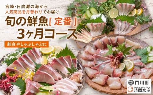 【北海道・離島配送不可】＜定期便・全3回(連続)＞旬の鮮魚(3ヶ月コース)お刺身 お刺し身 魚介 海鮮 ブリ ぶり 鰤 シマアジ カンパチ シマアジ 真空パック お楽しみ【UZ-01】【請関水産】