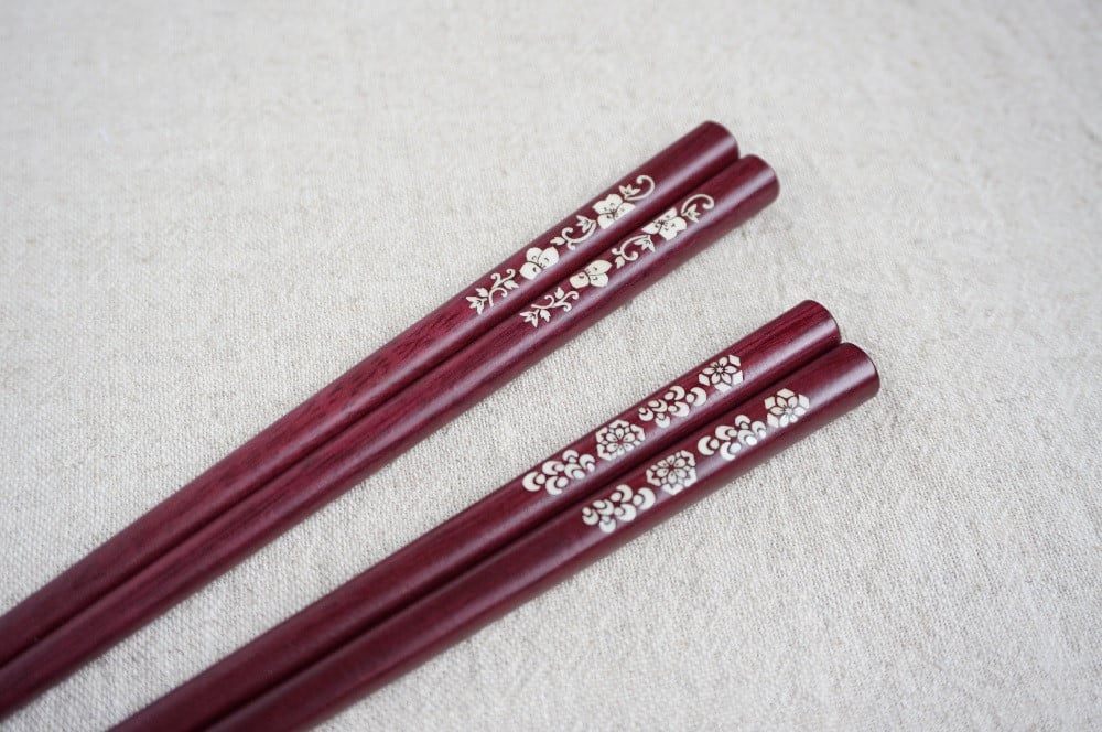 
            【貝象嵌】貝象嵌箸 唐花文様　パープルハート
          