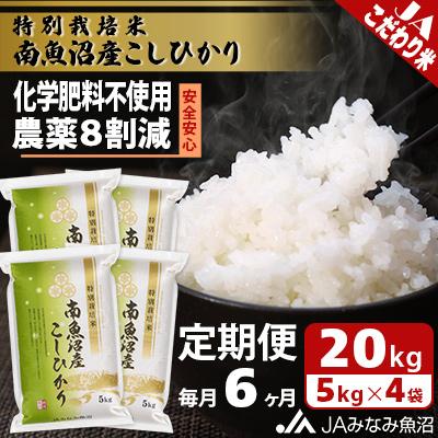 ふるさと納税 南魚沼市 【毎月定期便】特別栽培米南魚沼産こしひかり8割減 精米 20kg(5kg×4)全6回