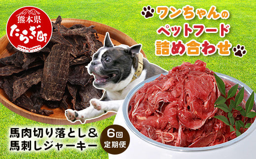 【定期便6回】熊本県内加工 ペットフード セット《 馬肉 切り落とし 1kg & 馬刺し ジャーキー 100g》×6回