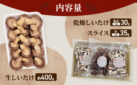 【遠州どまんなかしいたけ】 生しいたけ・乾燥しいたけセット (生しいたけ 約400g , 乾燥しいたけ　丸小 30g1袋 , スライス 小35g2袋)　干し椎茸 産地直送 国産 料理 素材 出汁 日本