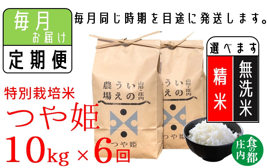 
                  食の都庄内　【定期便6回】井上農場の特別栽培米　つや姫10kg×6回（計60kg）【精米】または【無洗米】選べます！
                