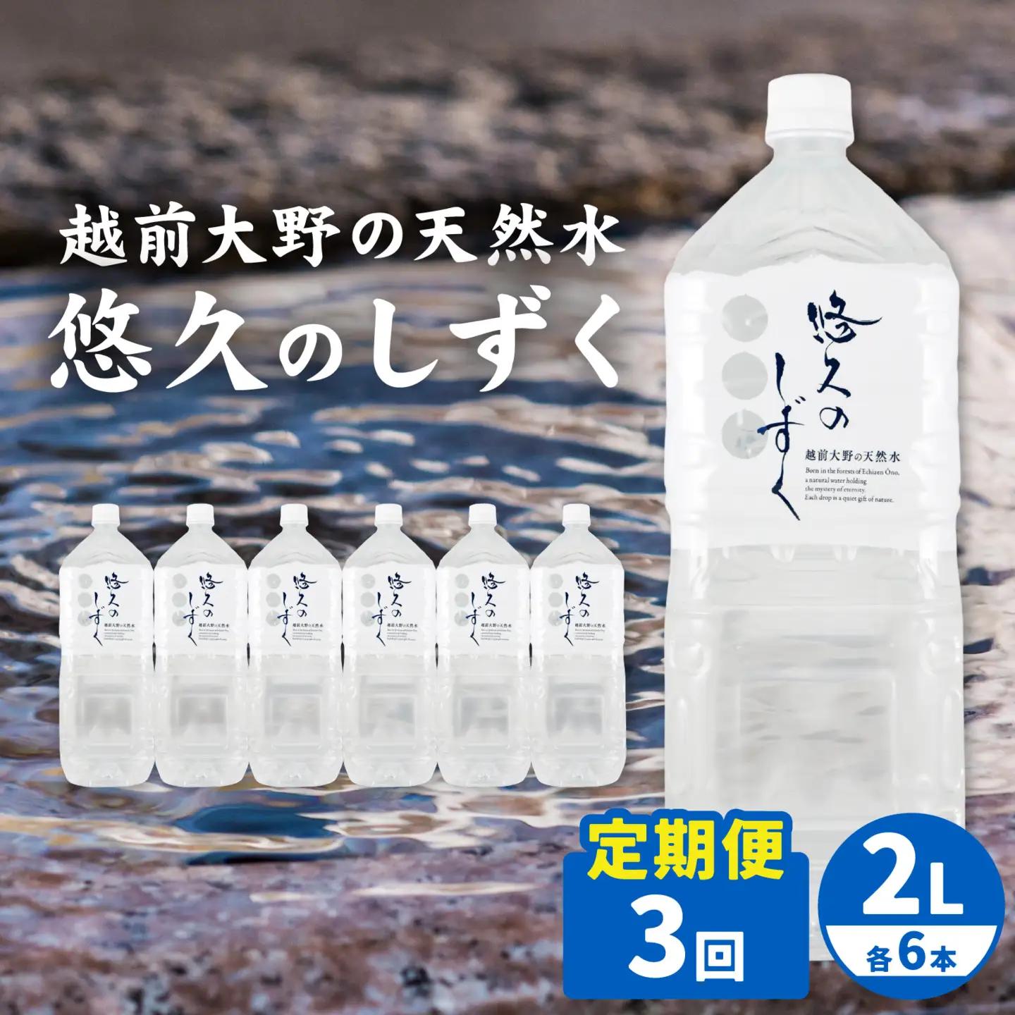 【3ヶ月連続お届け】越前大野の天然水　悠久のしずく PET2L 6本 計18本 天然水 天然水