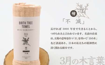 3月「檜(ヒノキ)」の木言葉 「不滅」 BIRTH TREE TOWEL |  ガーゼ ガーゼ ガーゼ ガーゼ ガーゼタオル ガーゼハンカチ タオル ハンカチ ふわふわ 草木染 染め RYOKUSUI
