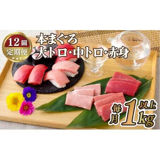 本マグロ【12回定期便】長崎県産 本まぐろ 3種セット  ( 大トロ 中トロ 赤身 ) 総計1kg以上【本家永松屋】