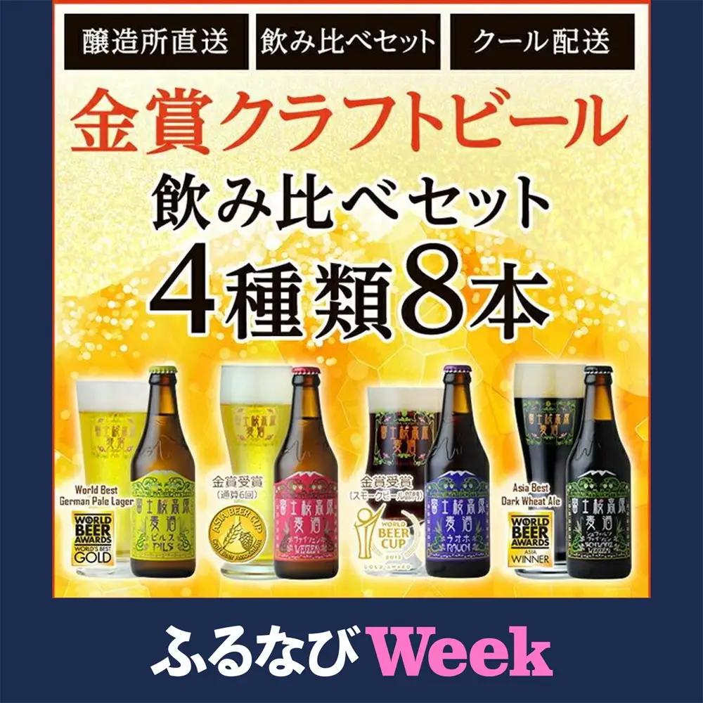 【ふるなびWEEK対象】【富士河口湖地ビール】富士桜高原麦酒（4種8本セット）金賞クラフトビール飲み比べ 