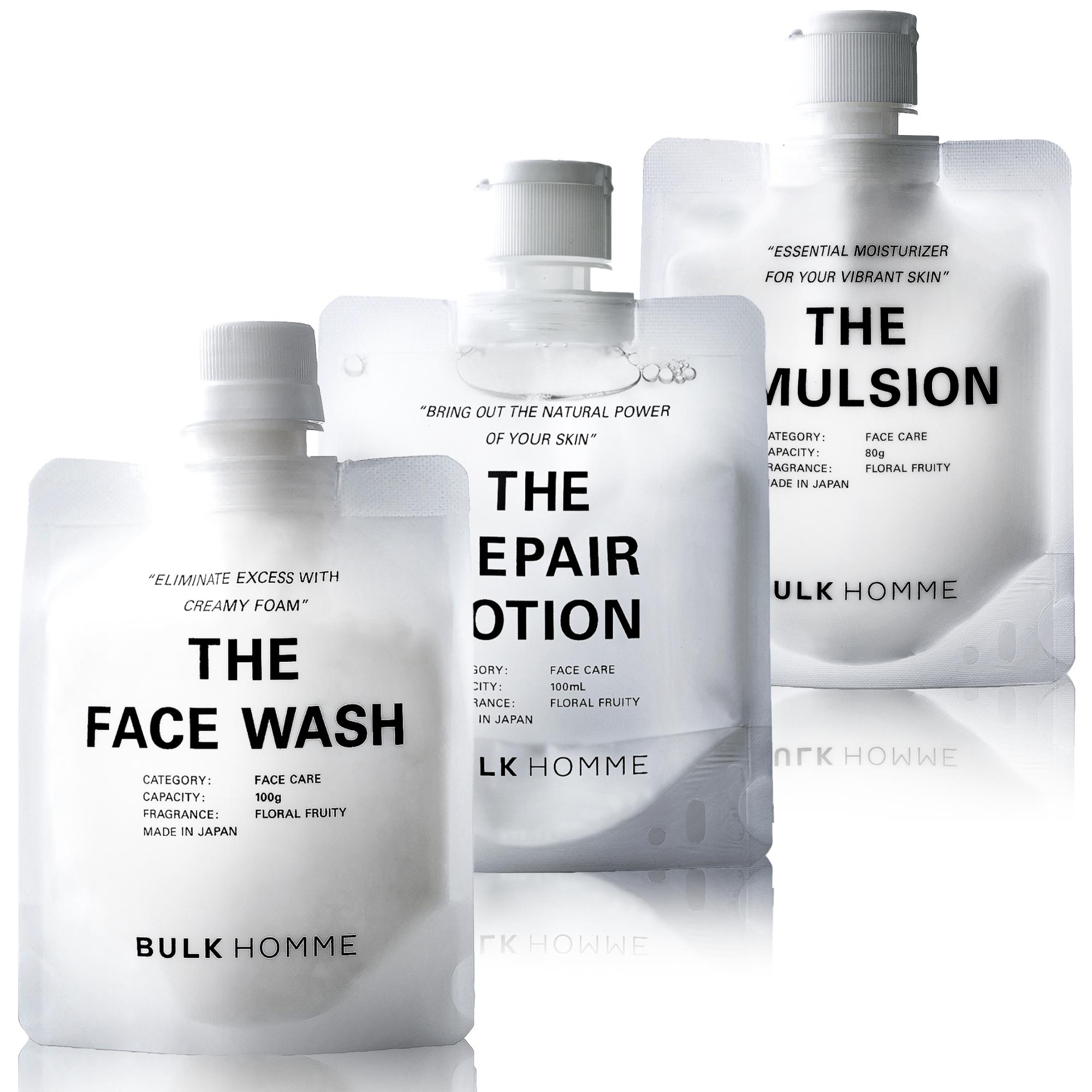 
            033-003　【BULK HOMME　バルクオム】FACE CARE 3STEP セット（THE FACE WASH、THEREPAIR LOTION、THE EMULSION）フェイスケア 洗顔料 薬⽤化粧⽔ 乳液 BULK HOMME
          