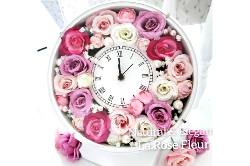 フラワーアレンジメント 選べる カラー 薔薇の花時計 [La.Rose Fleur 山形県 高畠町 tk06ayt140011] 時計 バラ 薔薇 花 はな 造花 フラワー アレンジメント インテリア