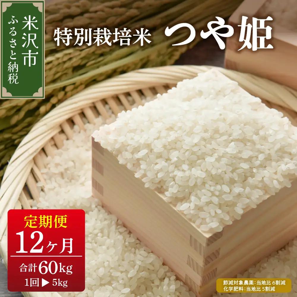 【先行予約】12ヶ月定期便 つや姫 5kg × 12回 計 60kg 特別栽培米 節減対象農薬：当地比6割減 化学肥料：当地比5割減 ブランド米 産地直送 2026年産 米沢産 米 定期便 精米 白米 つやひめ ブランド米 山形県 米沢市