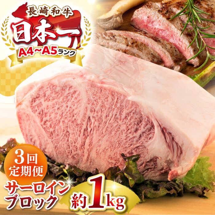 【ふるさと納税】【全3回定期便】【A4〜A5ランク】長崎和牛 サーロインブロック　約1kg《壱岐市》【株式会社MEAT PLUS】 肉 牛肉 黒毛和牛 サーロイン ステーキ ブロック ご褒美 ギフト 贈答用 ご褒美 冷凍配送 A4 A5[JGH136]