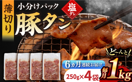 【6回定期便】【塩だれ】九州産 豚タン 毎月250g×4袋 （計6kg）[EAX168] 国産 九州産 豚タン定期便 塩だれ豚タン 豚たん定期便 豚タン 国産豚タン 定期便