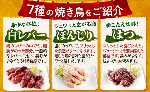 宮崎県産 若鶏の焼き鳥セット7種(56本)  国産 盛り合わせ 焼き鳥 焼鳥 やきとり 串焼き 鶏肉 肉 若鶏 セット 詰め合わせ 食べ比べ 冷凍 小分け パック むね ぼんじり 皮 砂肝 白レバー 