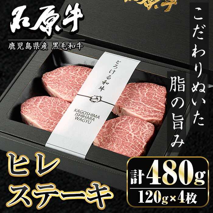 【ふるさと納税】＜数量限定＞石原牛 ヒレステーキ ヒレ(計480g・120g×4枚) 黒毛和牛 国産 九州産 鹿児島県産 牛肉 ブランド牛 和牛 ヒレ ステーキ 赤身 冷凍 贅沢 贅沢な一品 贈答用 ギフト用 【株式会社石原PRO】akn083-10