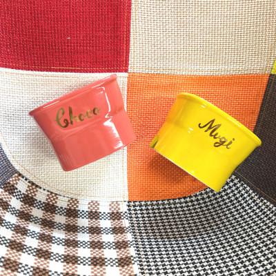 ふるさと納税 瑞浪市 美濃焼　陶器製ペット用フードボウル 名入れ ゴールド 早食い防止 高台 【小】 |  | 03