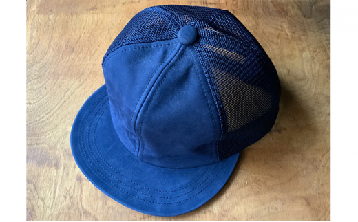 ちょっと大きめレザーメッシュキャップ　ネイビー