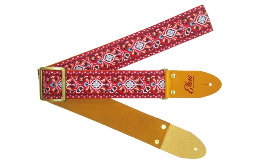 【ギターストラップ】 Elara Straps Peacock Queue Crimson 郡上市 レザー 真鍮バックル ウルトラスエード プロ仕様 エレキ アコギ ベース Ksound 小林楽器店