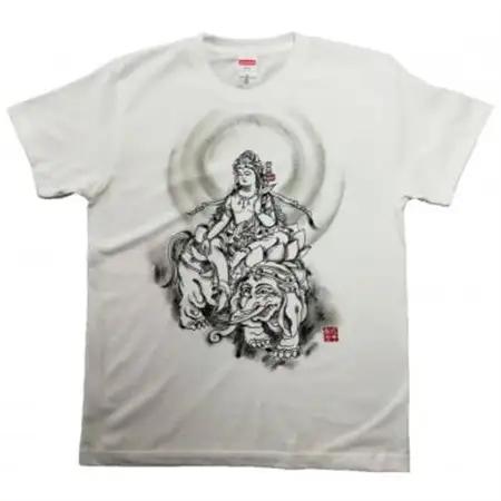 手描きTシャツ 仏画 普賢菩薩 白 (半袖 Mサイズ)【1615093】