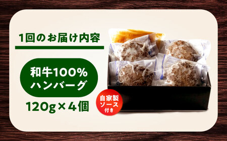 【6回定期便】 【レンジ調理】 和牛100％ハンバーグ4個 長崎県産和牛と希少あか牛（A4またはA5ランク） 長与町/炭火焼肉あおい[EBW080]