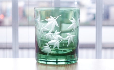 浅草切子 暮らしの硝子「蔦 切立緑」化粧箱入り_0012-020-T03