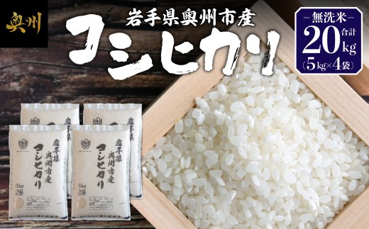 奥州市産 コシヒカリ 無洗米 令和7年産 20kg お米 ご飯 精米 節水 米 着日指定可 【第三ライスセンター】 [BC005]